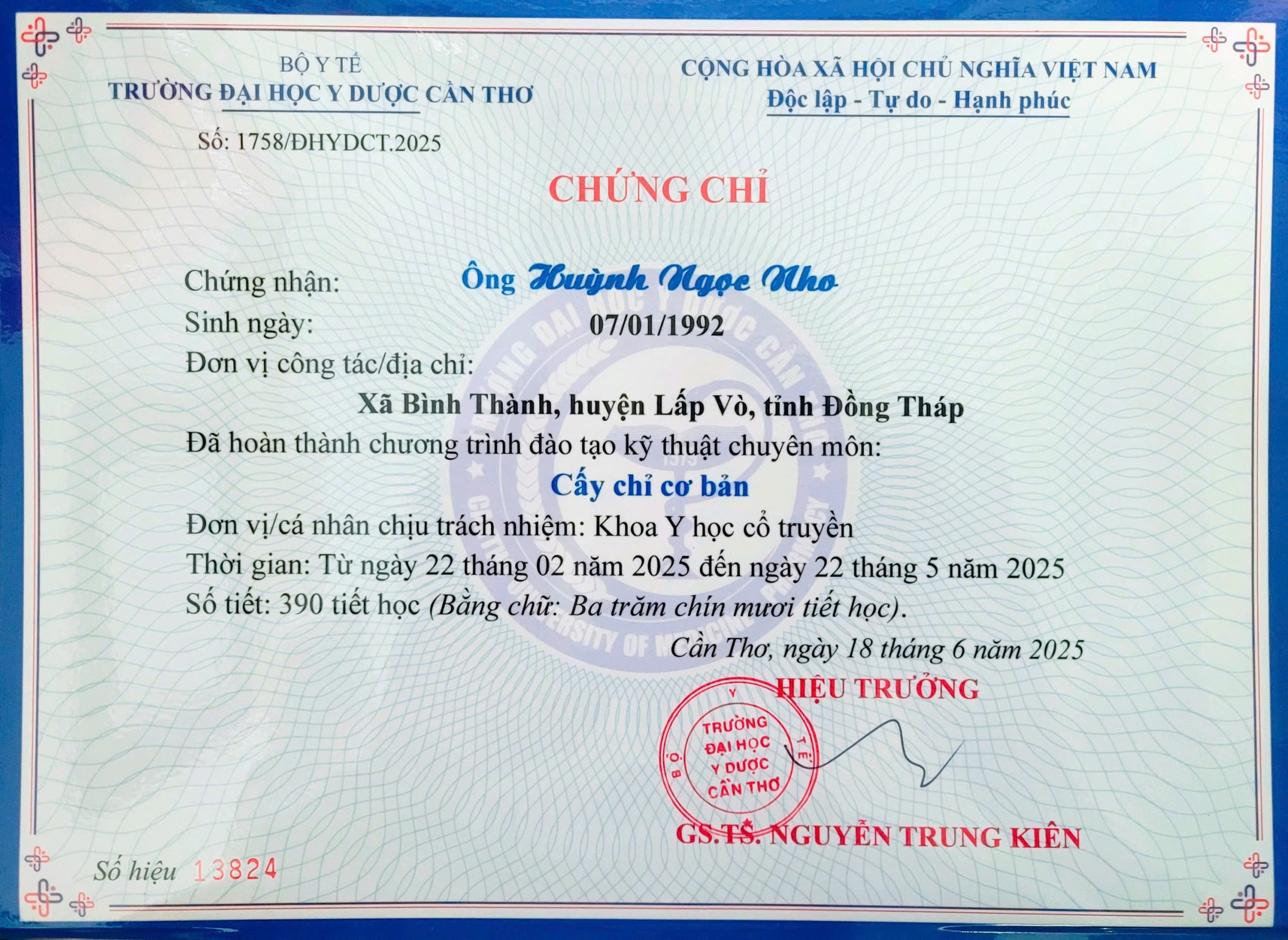 Chứng chỉ Cấy chỉ